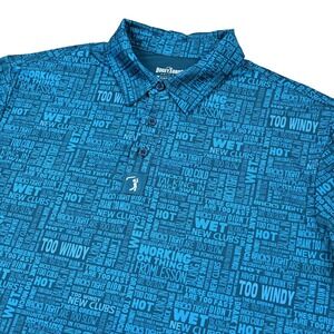 Bogey Bros Polo Shirt Mens Large Blue Golf Excuses Geometric AOP Stretch Wicking